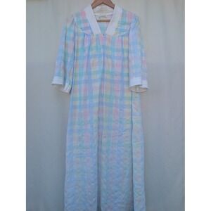 Vintage Appel Muumuu Pastel Rainbow Plaid Seersucker Terry Robe Dress